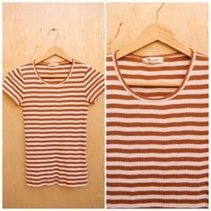 Madewell Rust White Stripe Ribbed Slim Knit Knitwear Top Tee T-shirt XS Small